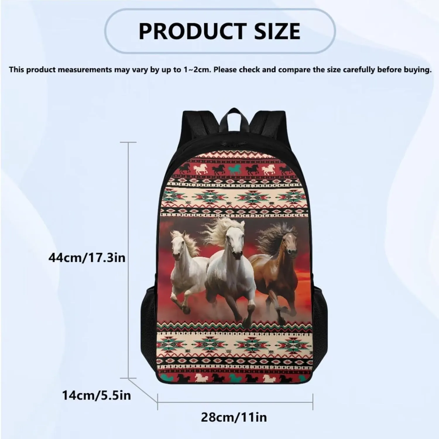 Aztec Horse 4 Piece Backpack Set for Girls Lunchbox and Backpack Set for Teens Girls Animal Themed School Bag Lightwieght Students Book Bags Daypack with Water Bottle Holder