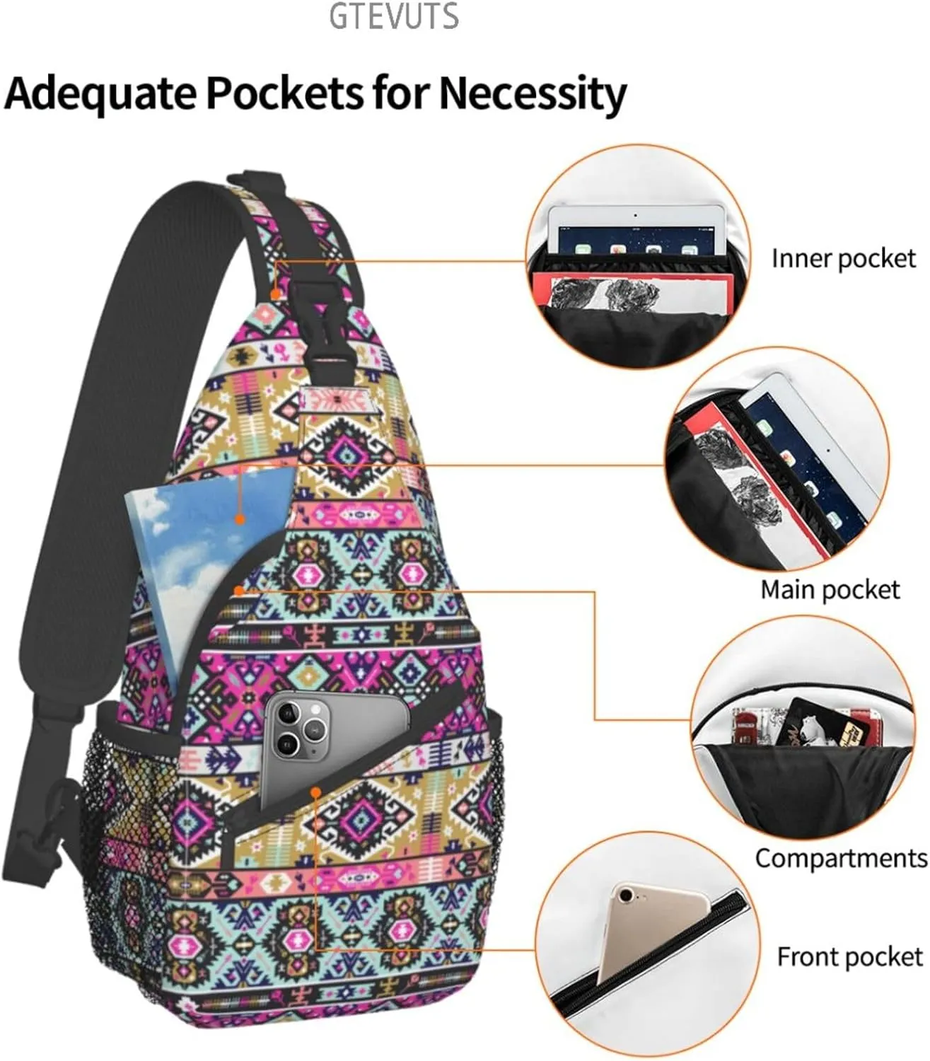 Aztec Sling Backpack Chest Bag Crossbody Shoulder Bag Gym Cycling Travel Hiking Daypack For Men Women