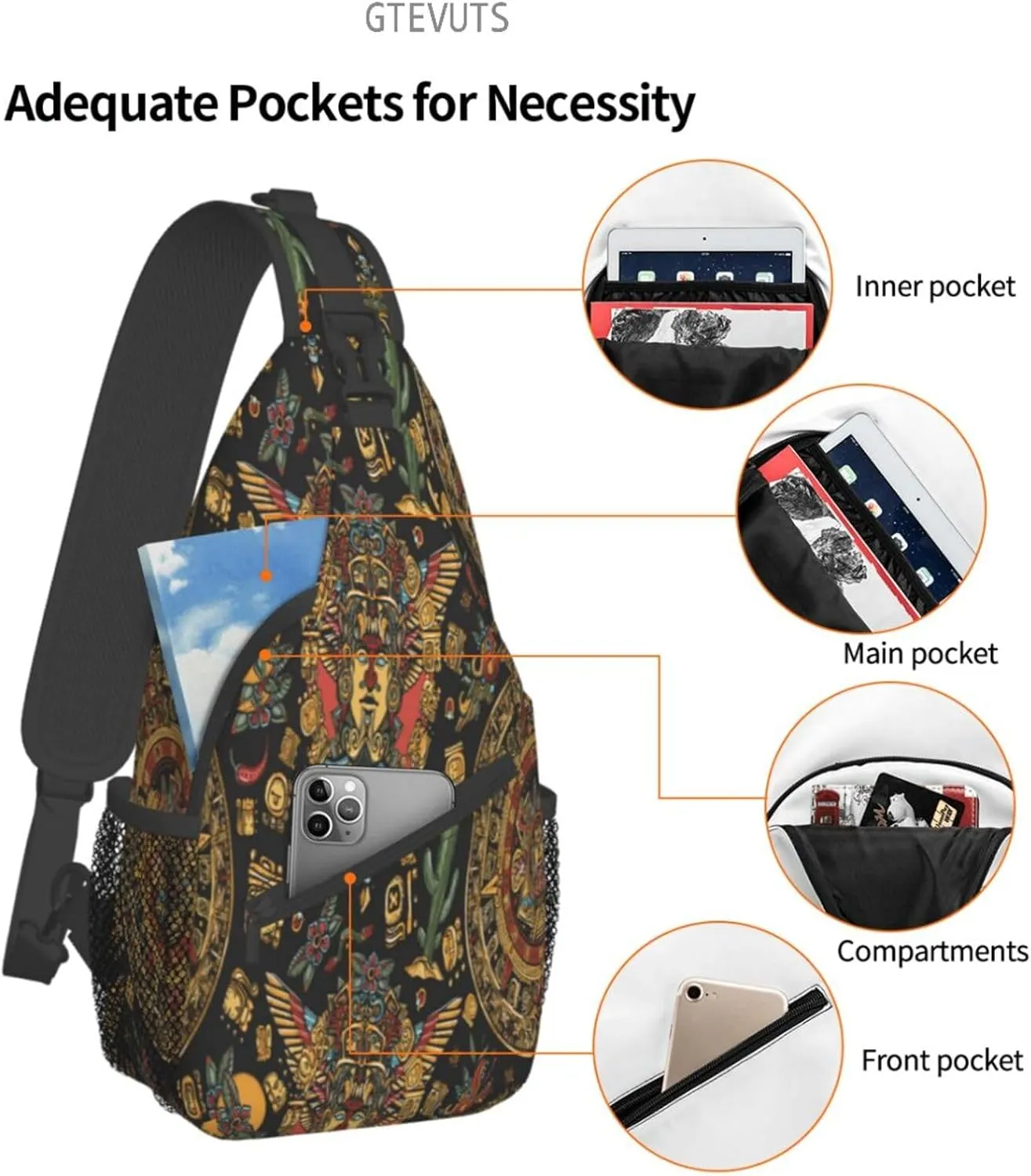 Aztec Sling Backpack Chest Bag Crossbody Shoulder Bag Gym Cycling Travel Hiking Daypack For Men Women