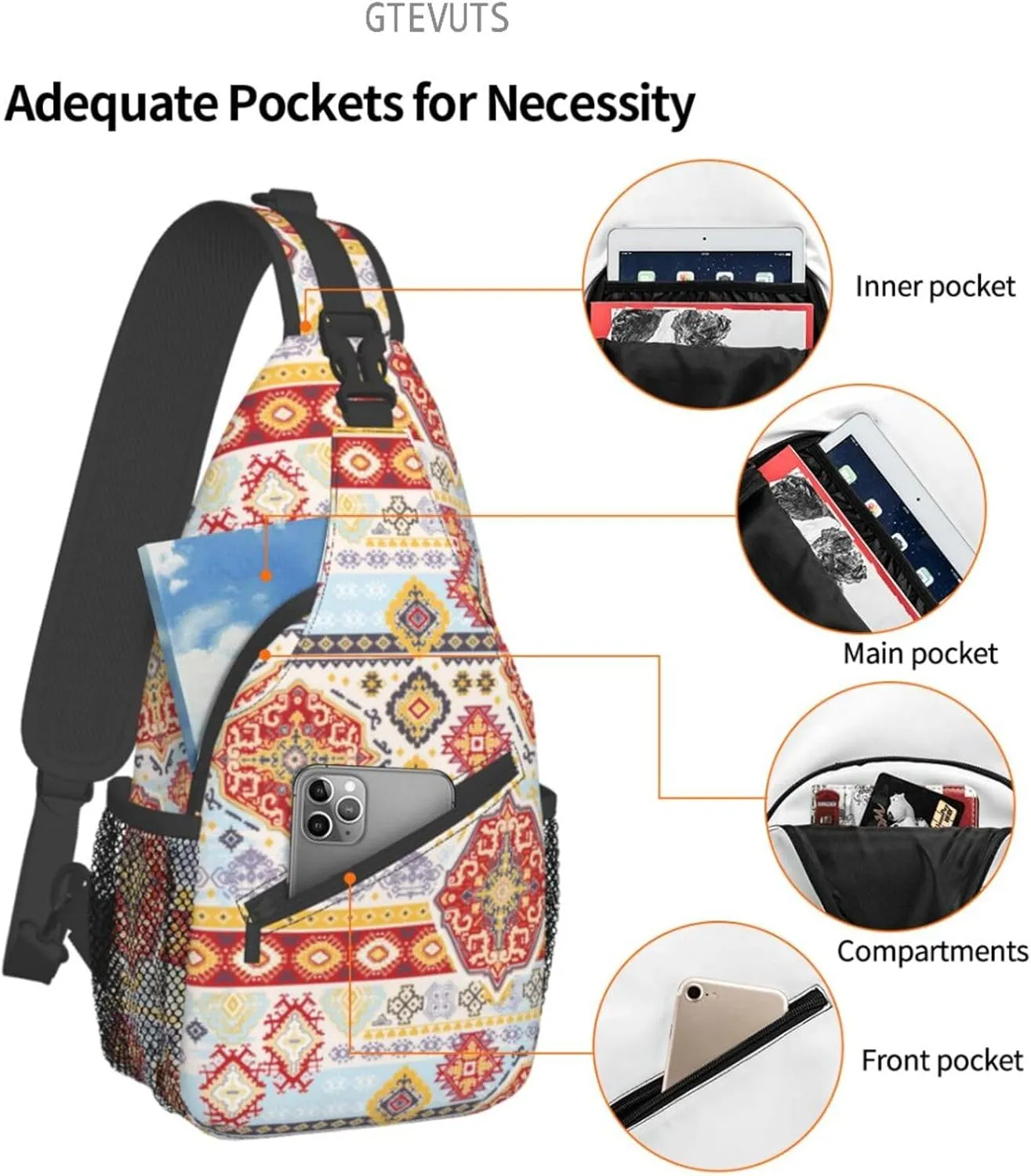 Aztec Sling Backpack Chest Bag Crossbody Shoulder Bag Gym Cycling Travel Hiking Daypack For Men Women