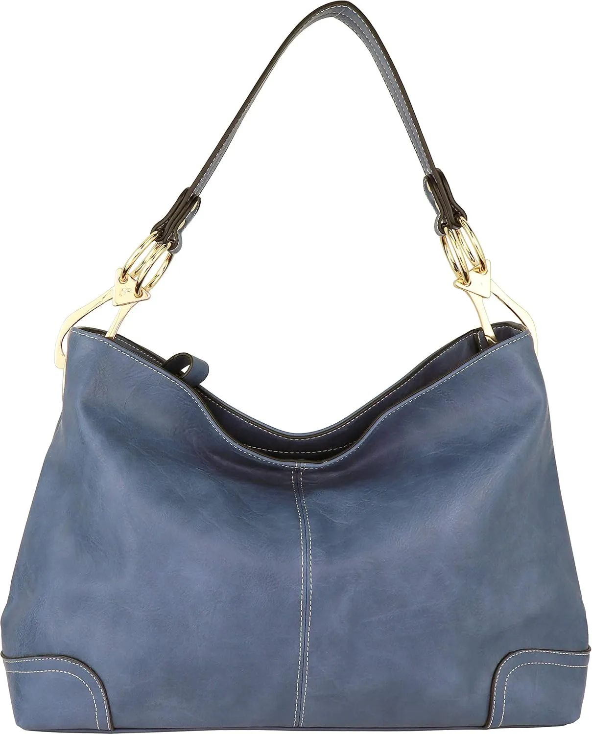 B BRENTANO Vegan Leather Large Hobo Shoulder Bag with Snap Hook Hardware