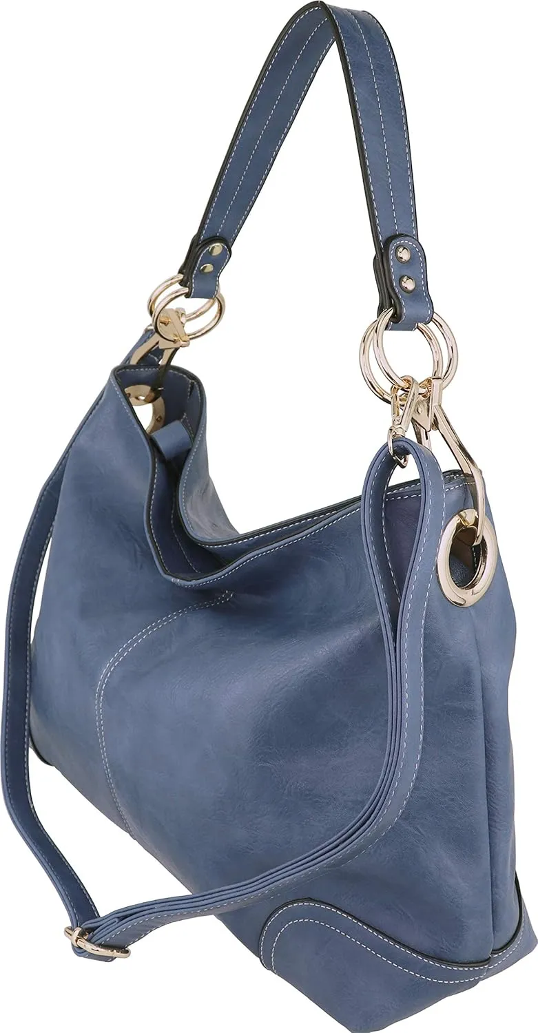 B BRENTANO Vegan Leather Large Hobo Shoulder Bag with Snap Hook Hardware