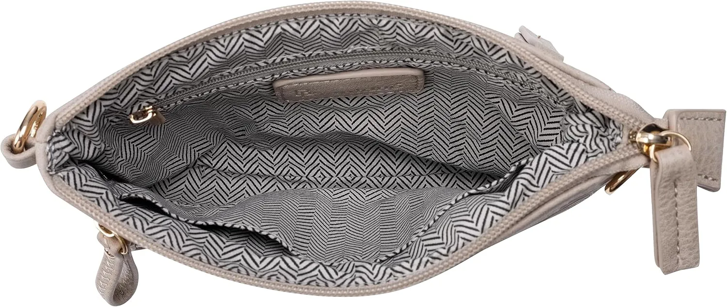 B BRENTANO Vegan Mini Multi-Zipper Crossbody Handbag Purse with Tassel Accents