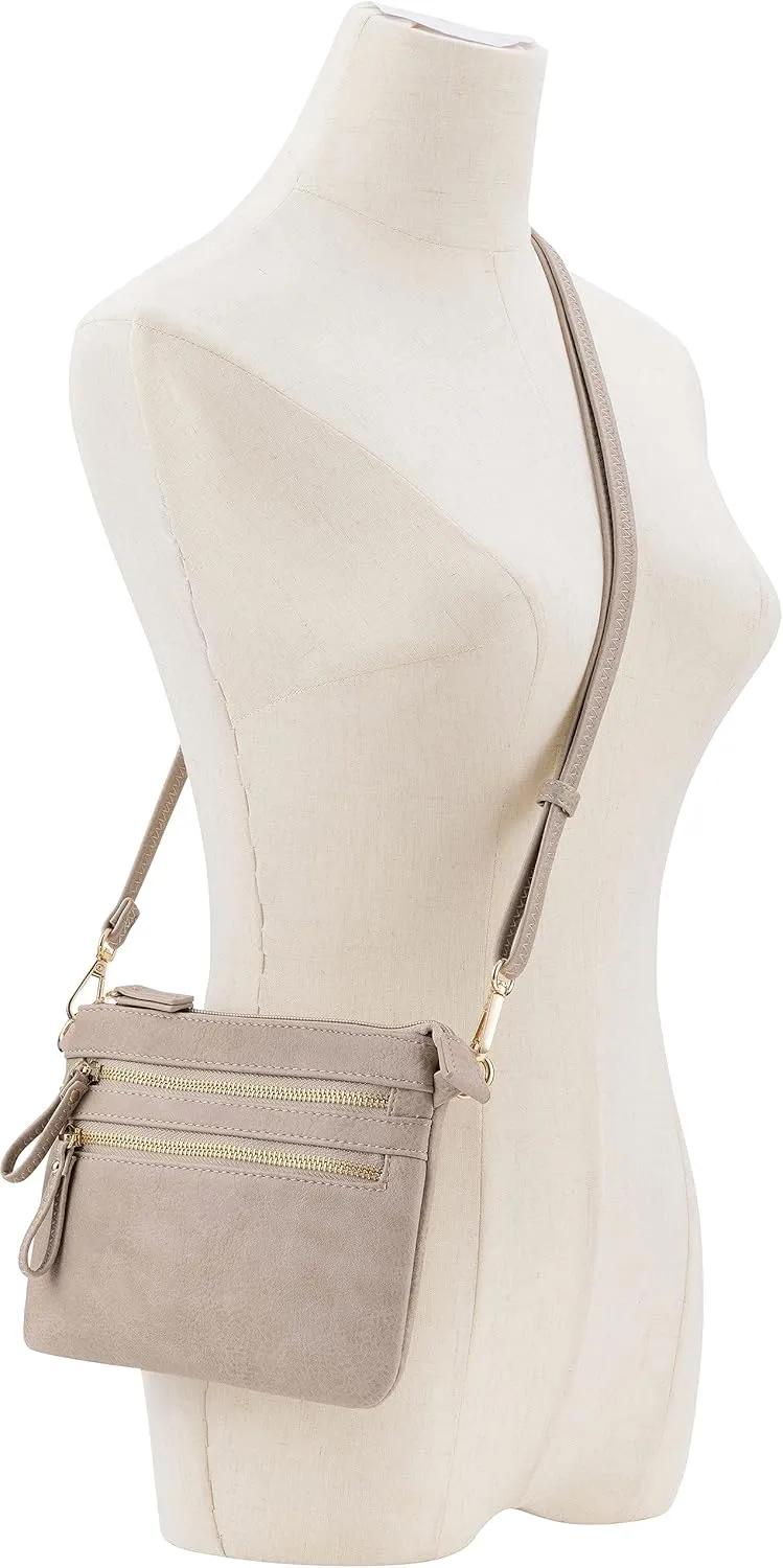B BRENTANO Vegan Mini Multi-Zipper Crossbody Handbag Purse with Tassel Accents