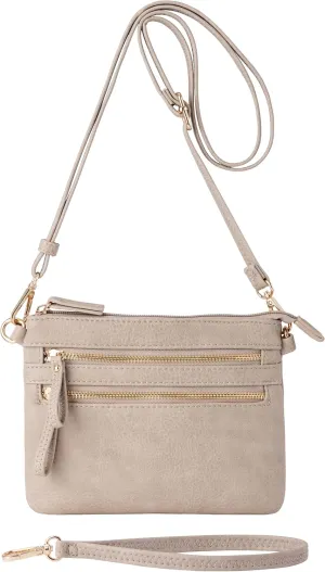 B BRENTANO Vegan Mini Multi-Zipper Crossbody Handbag Purse with Tassel Accents