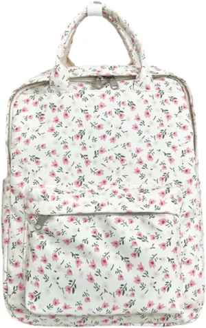 Backpack for Men and Women,Flower Patterned Nylon Backpack,14 inch Laptop Bookbag for Business Work Travel (Pink)