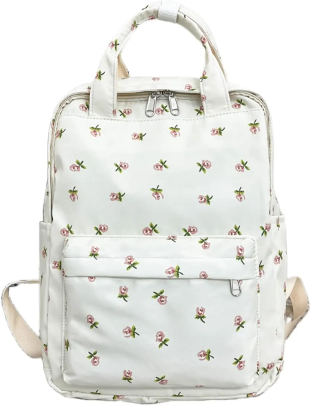 Backpack for Men and Women,Flower Patterned Nylon Backpack,14 inch Laptop Bookbag for Business Work Travel (White)
