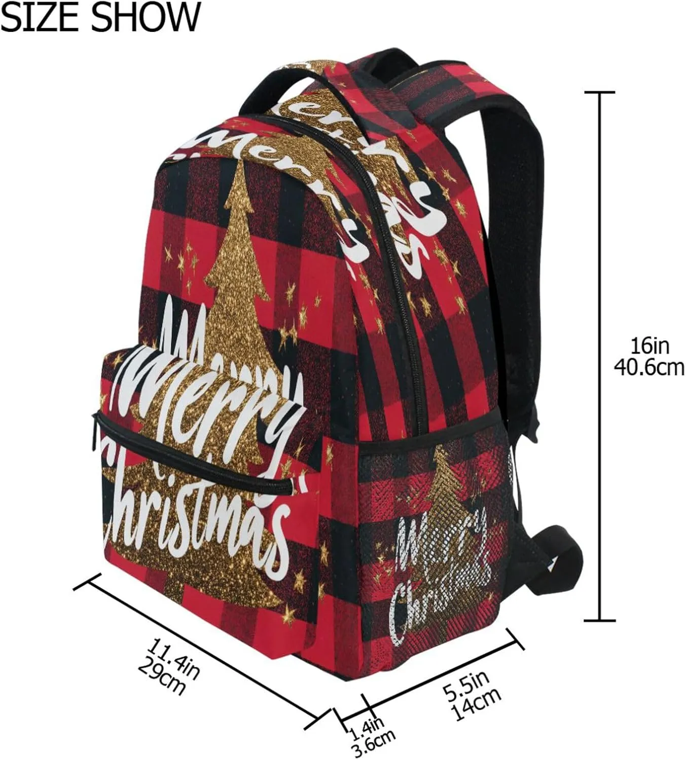 Backpack for Teens Boys Girls Fashion Sports Backpack with Chest Strap for Business Work College Travel Trip Merry Christmas Buffalo Plaid Red