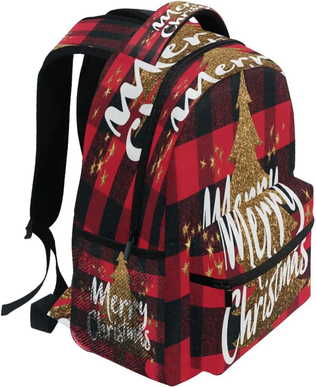 Backpack for Teens Boys Girls Fashion Sports Backpack with Chest Strap for Business Work College Travel Trip Merry Christmas Buffalo Plaid Red