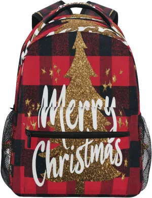 Backpack for Teens Boys Girls Fashion Sports Backpack with Chest Strap for Business Work College Travel Trip Merry Christmas Buffalo Plaid Red