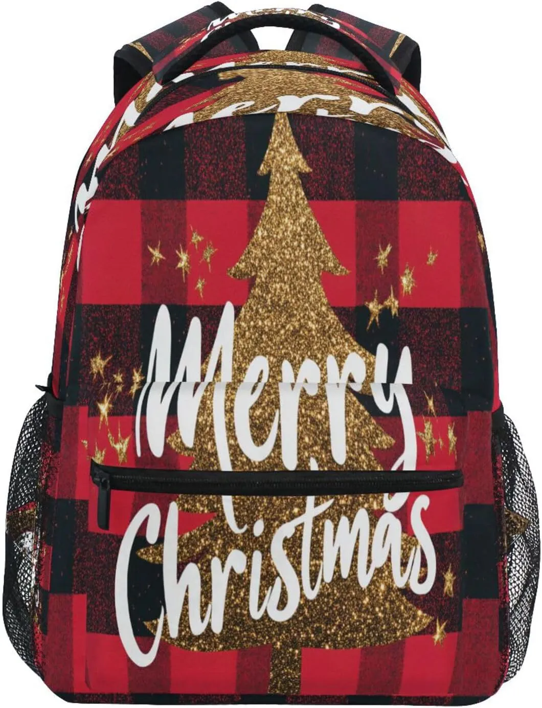 Backpack for Teens Boys Girls Fashion Sports Backpack with Chest Strap for Business Work College Travel Trip Merry Christmas Buffalo Plaid Red