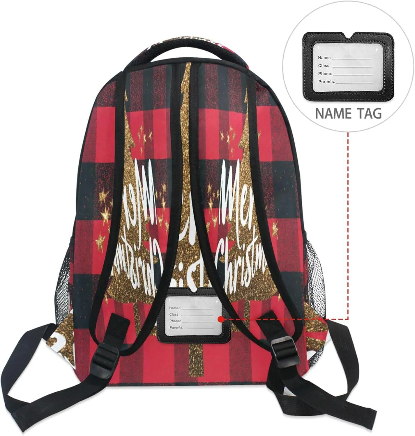 Backpack for Teens Boys Girls Fashion Sports Backpack with Chest Strap for Business Work College Travel Trip Merry Christmas Buffalo Plaid Red