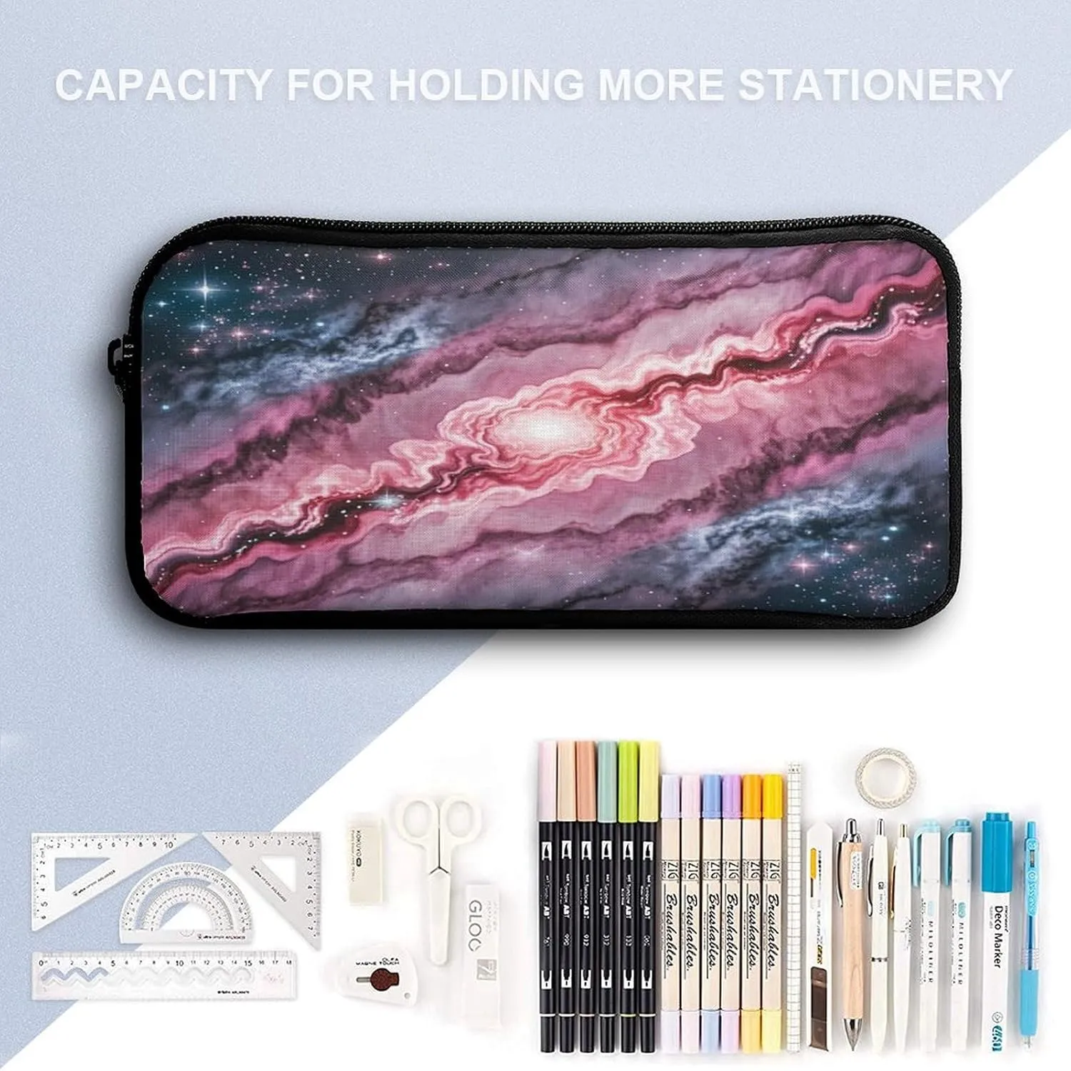 Backpack Lunch Bag Pencil Pouch Set, Marble Patterned Milky Way Print Lightweight & Durable 3-Piece Combo Ideal for Work, And Travel
