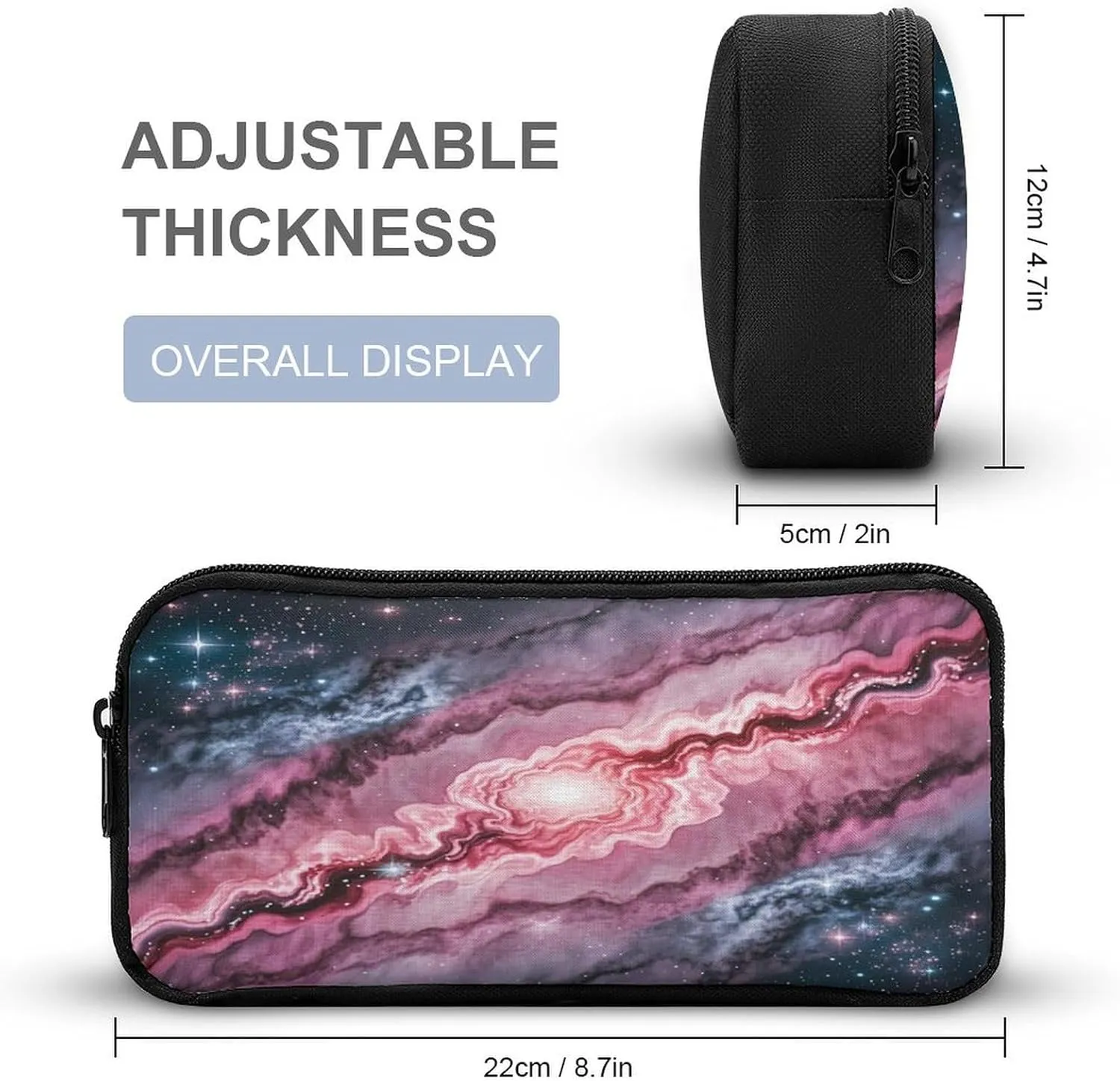 Backpack Lunch Bag Pencil Pouch Set, Marble Patterned Milky Way Print Lightweight & Durable 3-Piece Combo Ideal for Work, And Travel