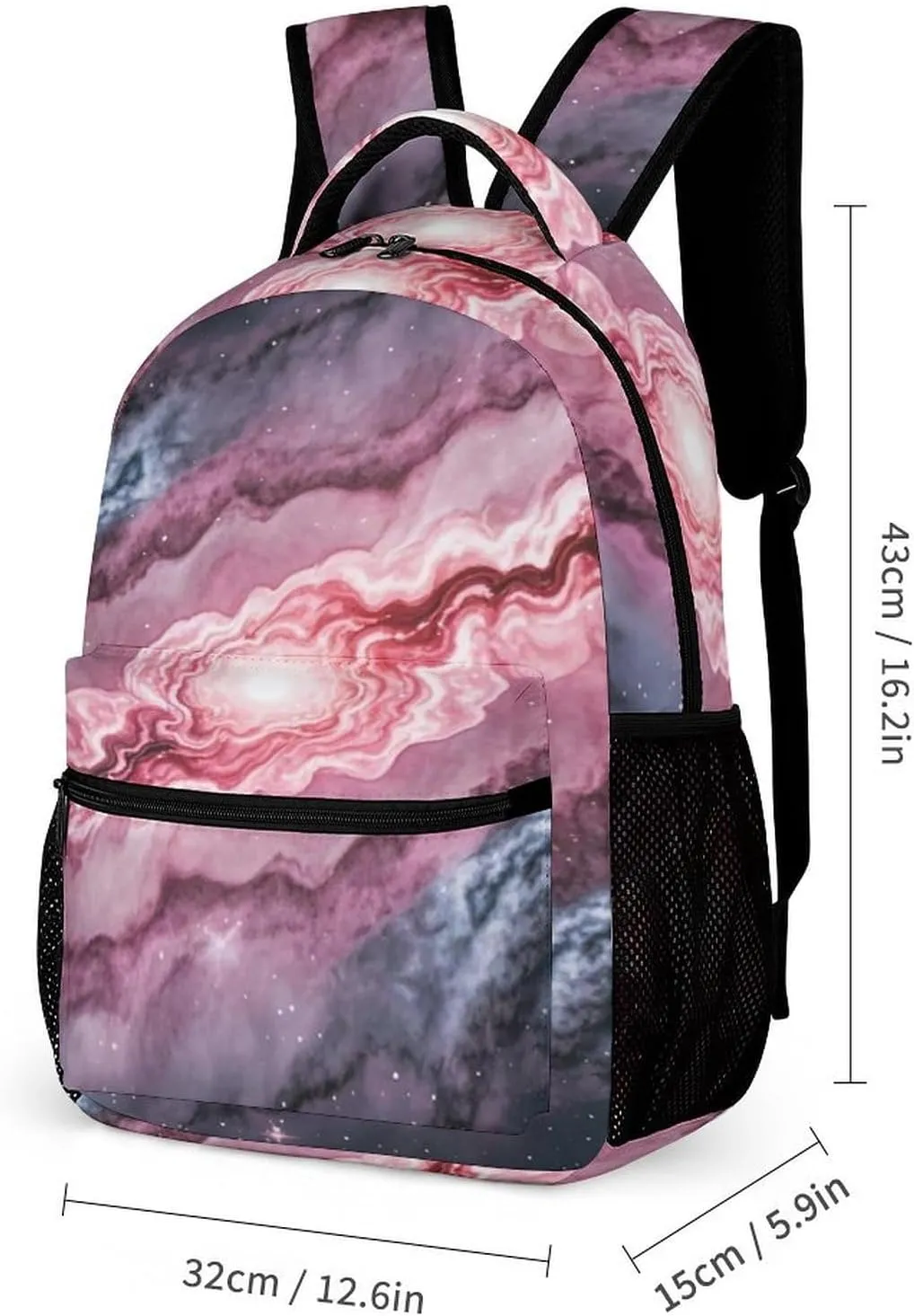 Backpack Lunch Bag Pencil Pouch Set, Marble Patterned Milky Way Print Lightweight & Durable 3-Piece Combo Ideal for Work, And Travel