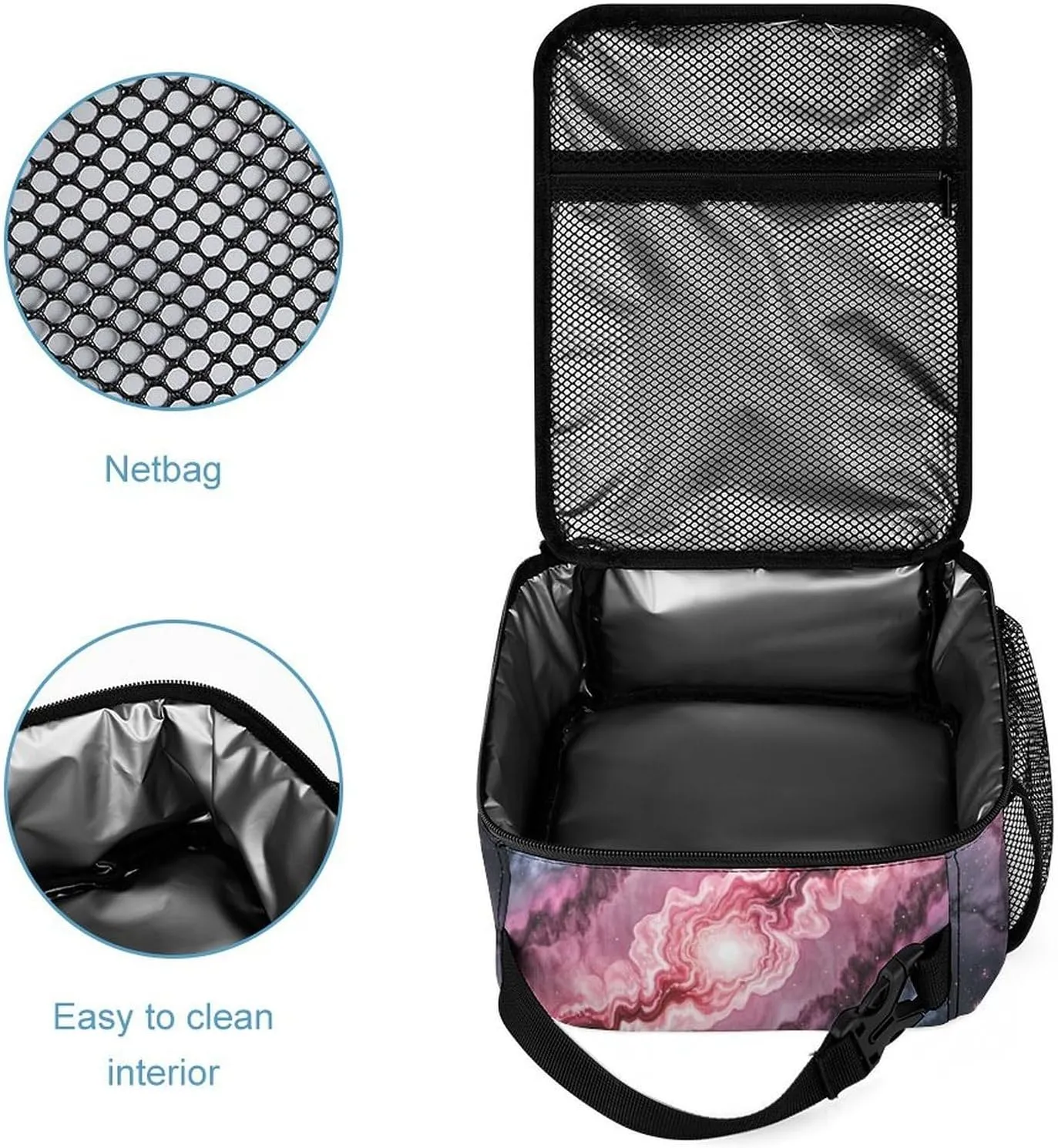 Backpack Lunch Bag Pencil Pouch Set, Marble Patterned Milky Way Print Lightweight & Durable 3-Piece Combo Ideal for Work, And Travel