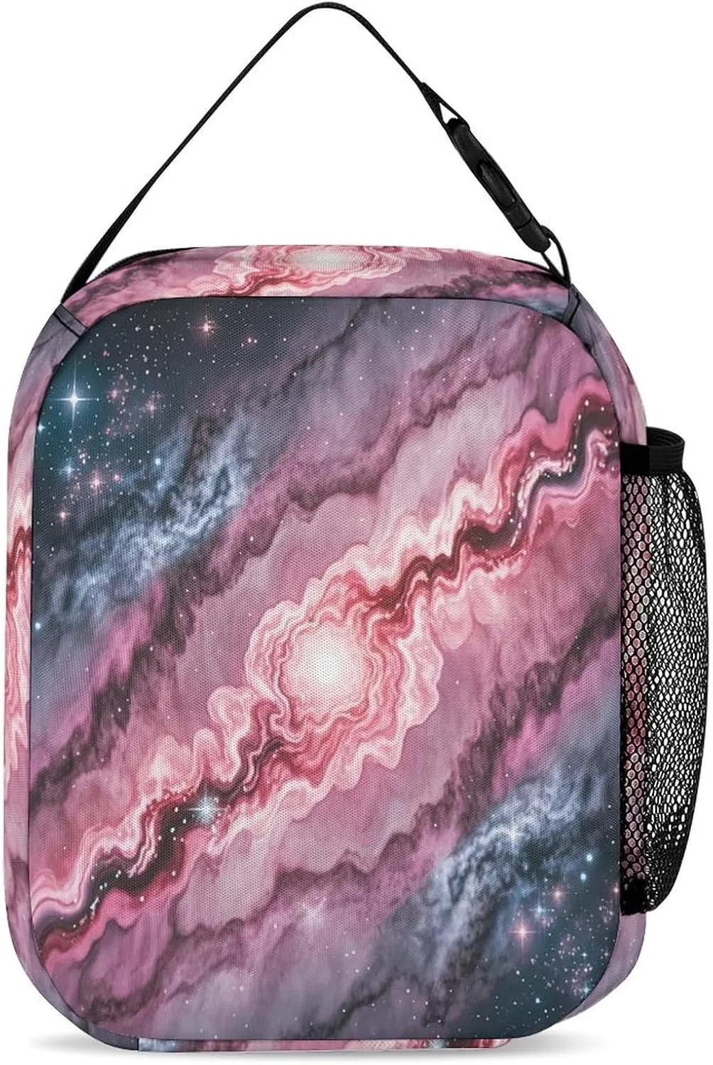 Backpack Lunch Bag Pencil Pouch Set, Marble Patterned Milky Way Print Lightweight & Durable 3-Piece Combo Ideal for Work, And Travel