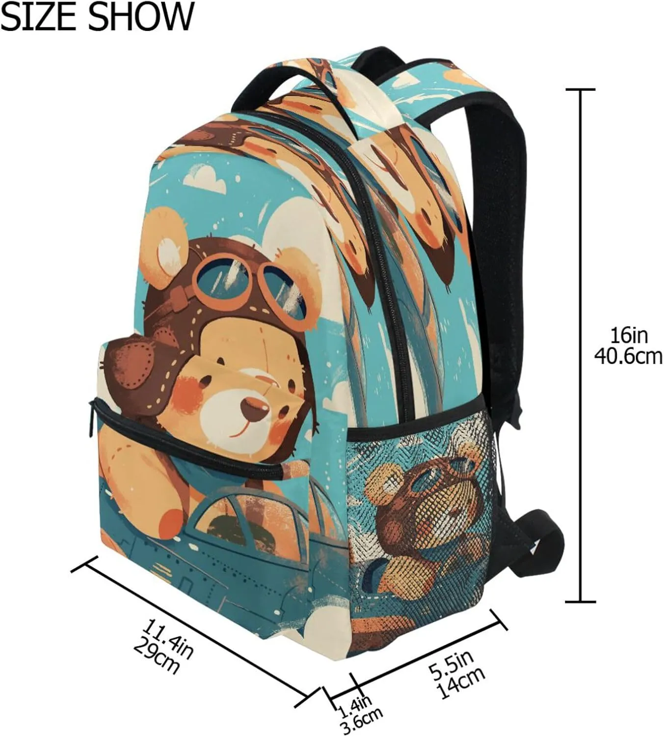 Backpacks for Men Women Waterproof Backpack With Water Bottle Pocket with Chest Strap for Travel Trip A Cute Teddy Bear Sitting in Window Of An Airplane