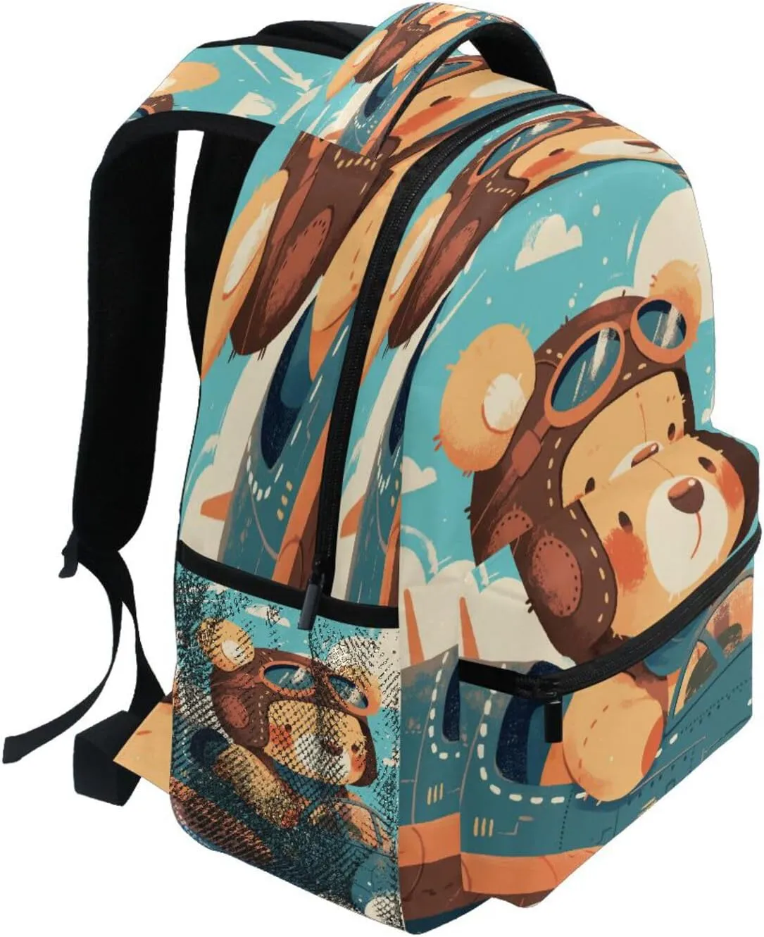 Backpacks for Men Women Waterproof Backpack With Water Bottle Pocket with Chest Strap for Travel Trip A Cute Teddy Bear Sitting in Window Of An Airplane