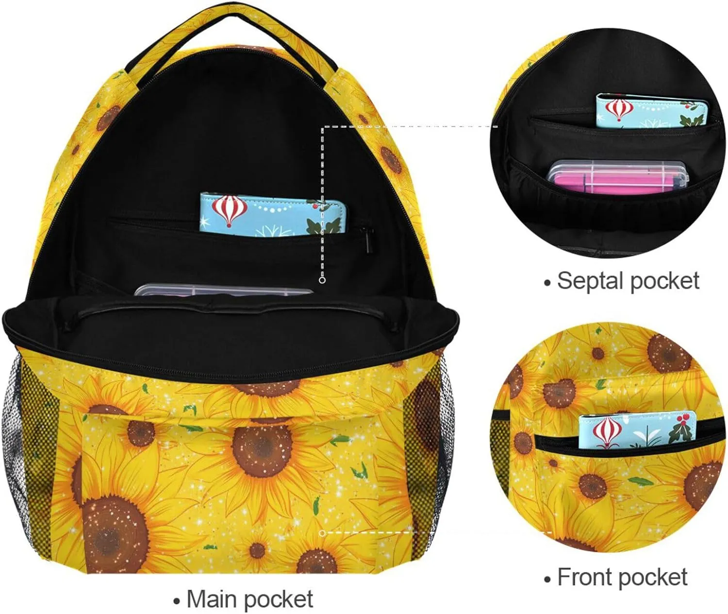 Backpacks for Teenager Fashion Sports Backpack with Chest Strap Gift Men & Women Parents' Day Beautiful Sunflower