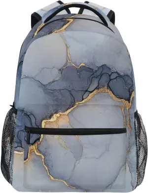 Backpacks for Teenager Waterproof Backpack With Water Bottle Pocket with Chest Strap for Travel Trip Marble Grey Silver
