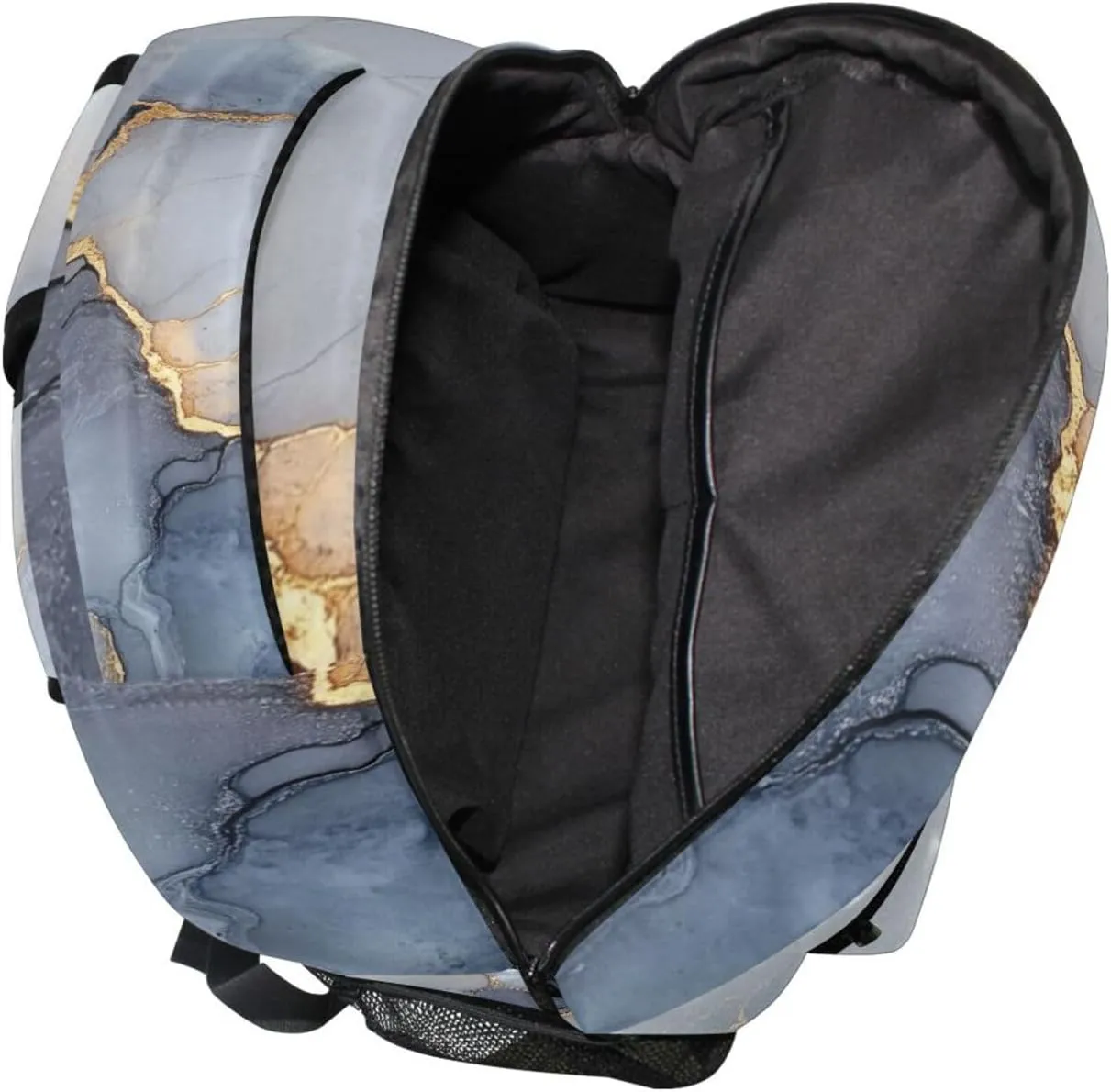 Backpacks for Teenager Waterproof Backpack With Water Bottle Pocket with Chest Strap for Travel Trip Marble Grey Silver