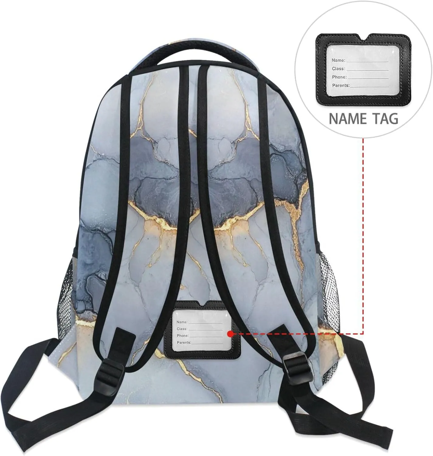 Backpacks for Teenager Waterproof Backpack With Water Bottle Pocket with Chest Strap for Travel Trip Marble Grey Silver