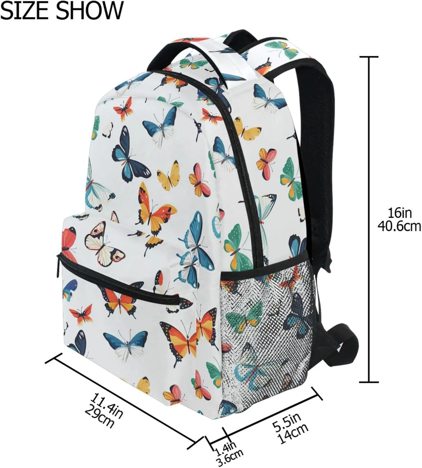 Backpacks for Women Men Fashion Backpack with Chest Strap for Travel Trip Cartoon Cute Butterflies White