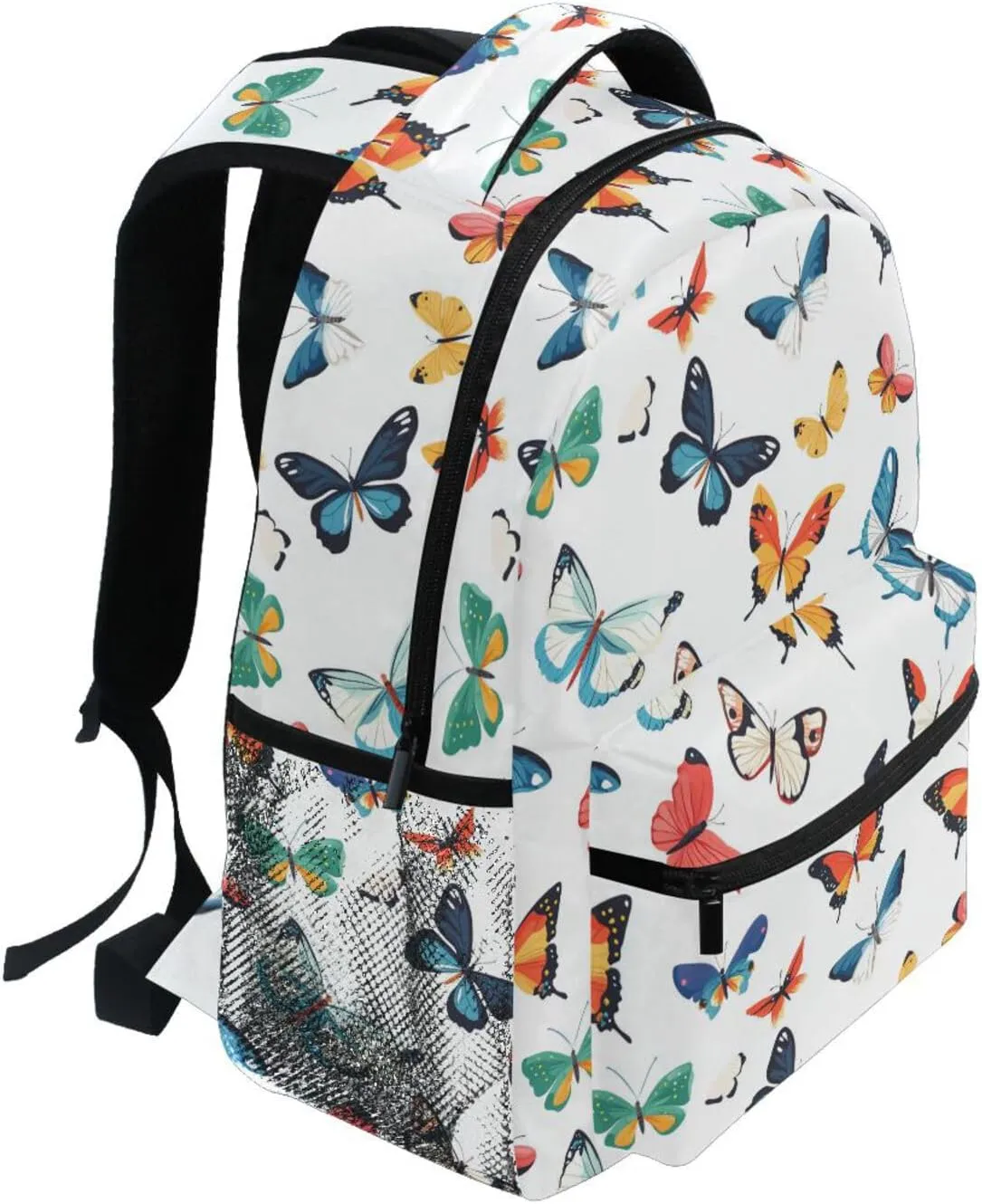 Backpacks for Women Men Fashion Backpack with Chest Strap for Travel Trip Cartoon Cute Butterflies White