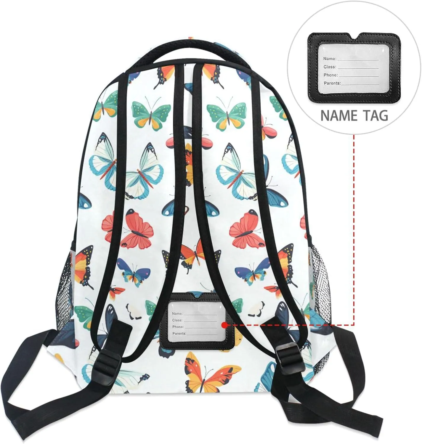 Backpacks for Women Men Fashion Backpack with Chest Strap for Travel Trip Cartoon Cute Butterflies White