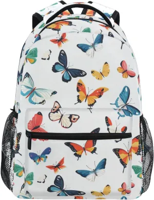 Backpacks for Women Men Fashion Backpack with Chest Strap for Travel Trip Cartoon Cute Butterflies White