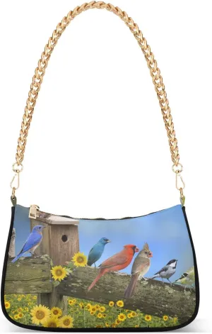Backyard Birds Weathered Fence Board Shoulder Bag for Women Polyester Clutch Handbag Small Purse for Women