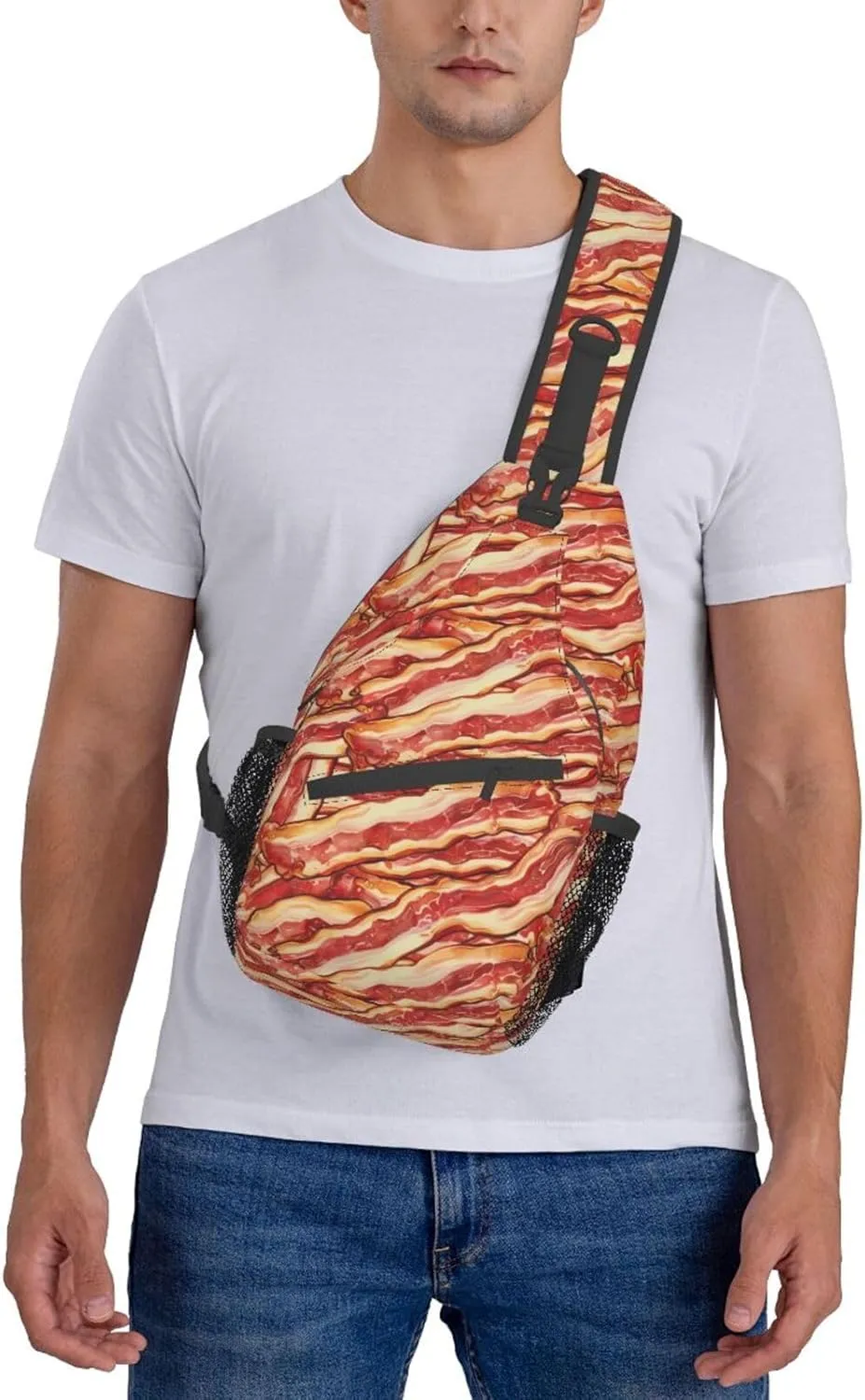 Bacon Sling Backpack Chest Bag Crossbody Shoulder Bag Gym Cycling Travel Hiking Daypack For Men Women