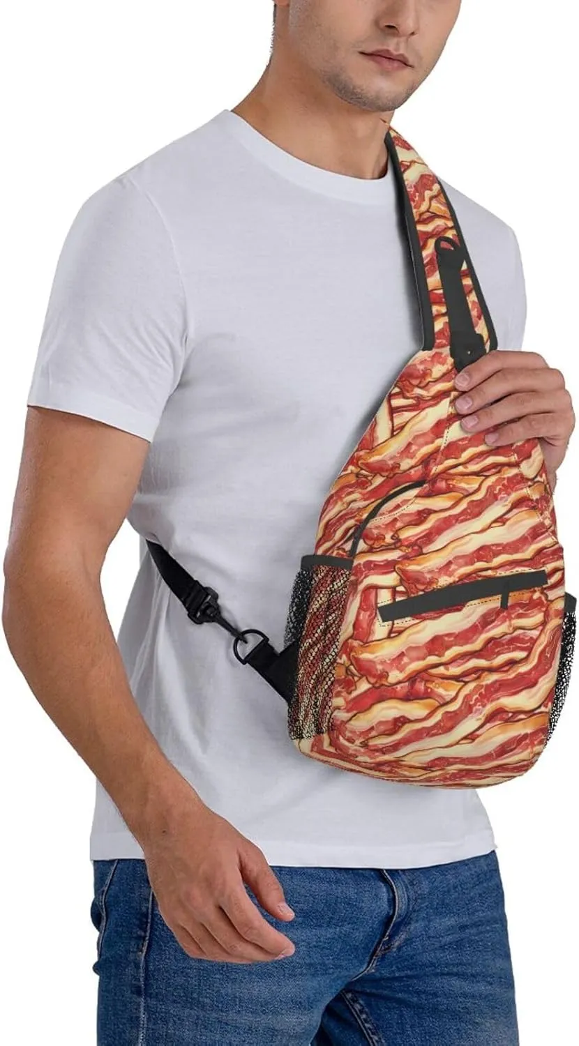 Bacon Sling Backpack Chest Bag Crossbody Shoulder Bag Gym Cycling Travel Hiking Daypack For Men Women