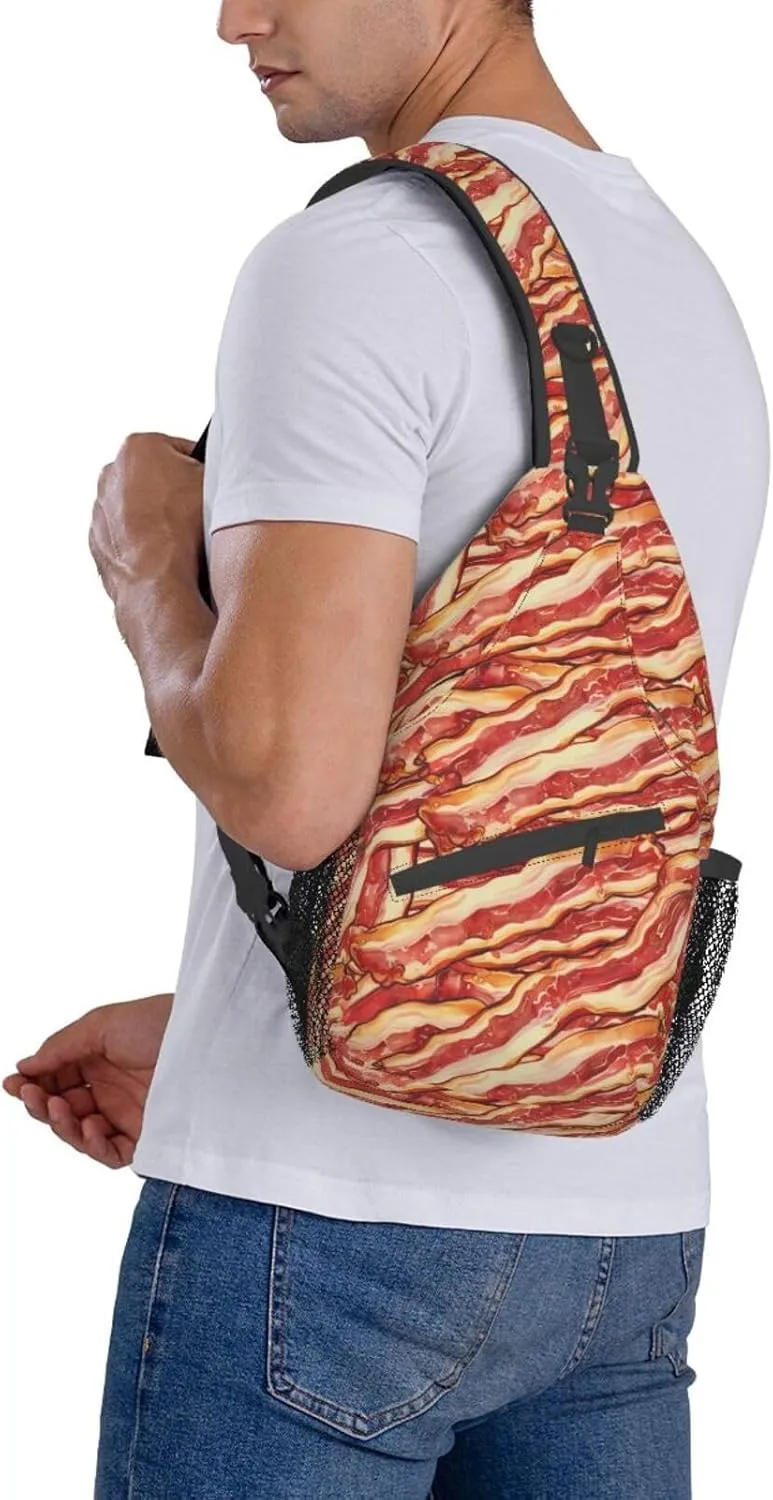 Bacon Sling Backpack Chest Bag Crossbody Shoulder Bag Gym Cycling Travel Hiking Daypack For Men Women