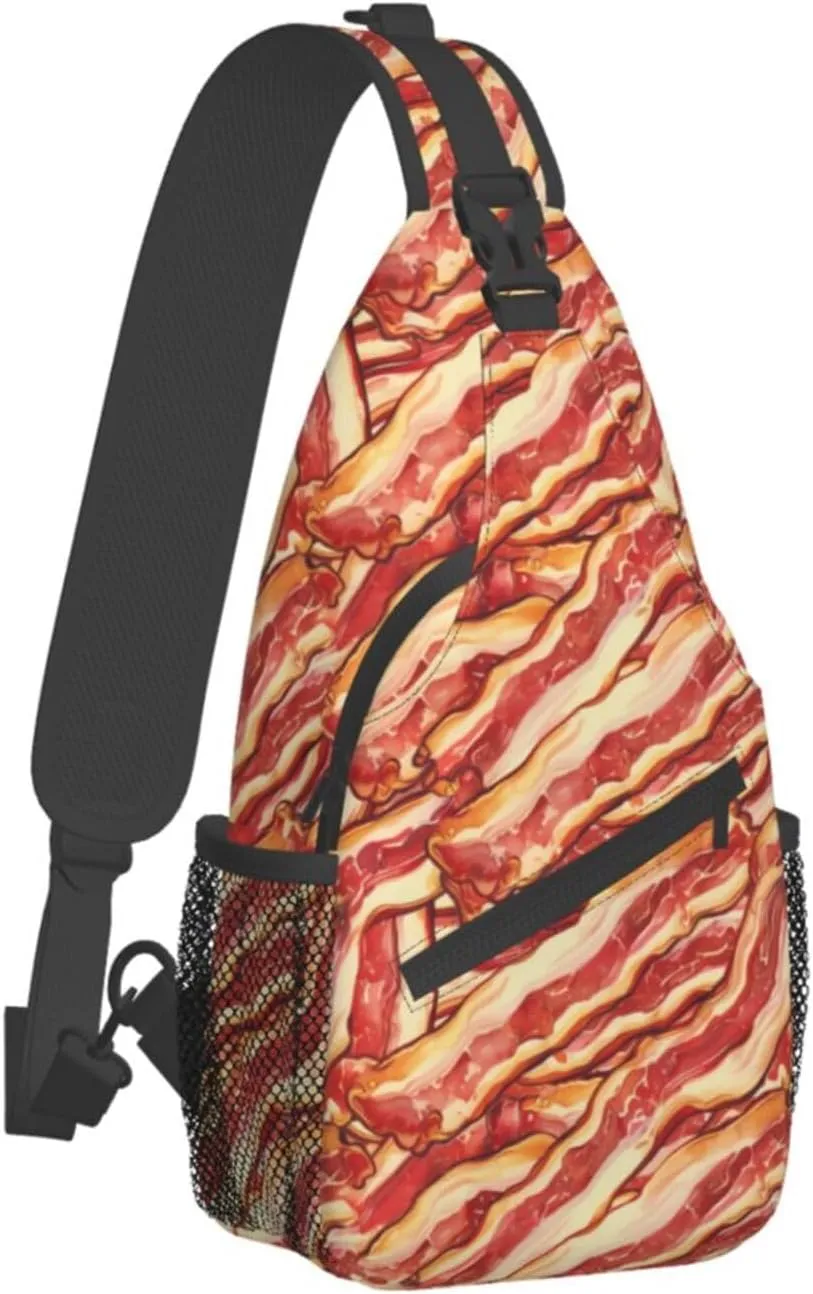 Bacon Sling Backpack Chest Bag Crossbody Shoulder Bag Gym Cycling Travel Hiking Daypack For Men Women