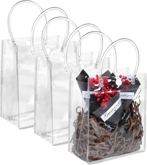 BadenBach 12 PCS Clear Gift Bags with Handle, 7.87" x 7.87" x 3.15",Small Transparent Plastic Gift Bags Bulk Reusable Clear Party Favors Goodie Bag for Birthday Party Wedding Baby Shower Mother's Day