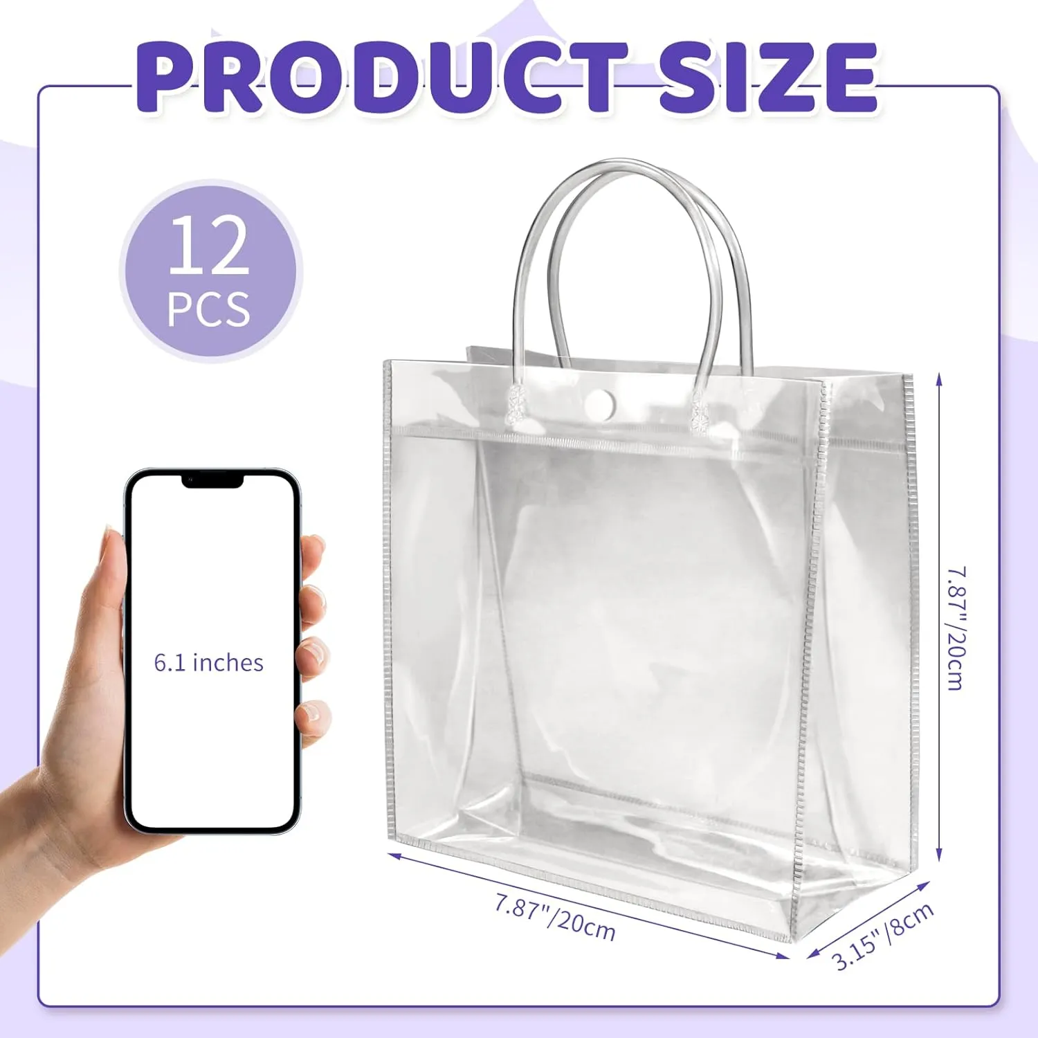 BadenBach 12 PCS Clear Gift Bags with Handle, 7.87" x 7.87" x 3.15",Small Transparent Plastic Gift Bags Bulk Reusable Clear Party Favors Goodie Bag for Birthday Party Wedding Baby Shower Mother's Day