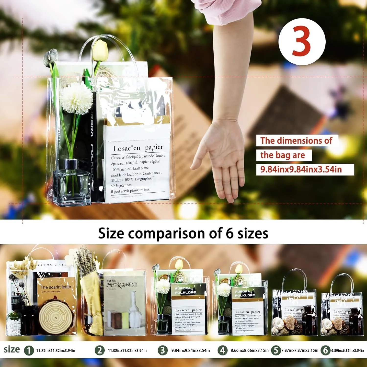 BadenBach 16 PCS Clear Gift Bags with Handle,9.84" x 9.84" x 3.54",Large Transparent Plastic Gift Wrap Bag Reusable Clear Party Favor Goodie Bags for Boutique Wedding Birthday Baby Shower Mother's Day