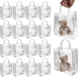 BadenBach 16 PCS Clear Gift Bags with Handle,9.84" x 9.84" x 3.54",Large Transparent Plastic Gift Wrap Bag Reusable Clear Party Favor Goodie Bags for Boutique Wedding Birthday Baby Shower Mother's Day