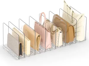 Bag Purse Organizer for Closet: 2-Pack Shelf Dividers Adjustable Acrylic Handbag Storage - Plastic Closet Organizers and Storage for Clutches - Keep Carteras & Pocketbook Upright