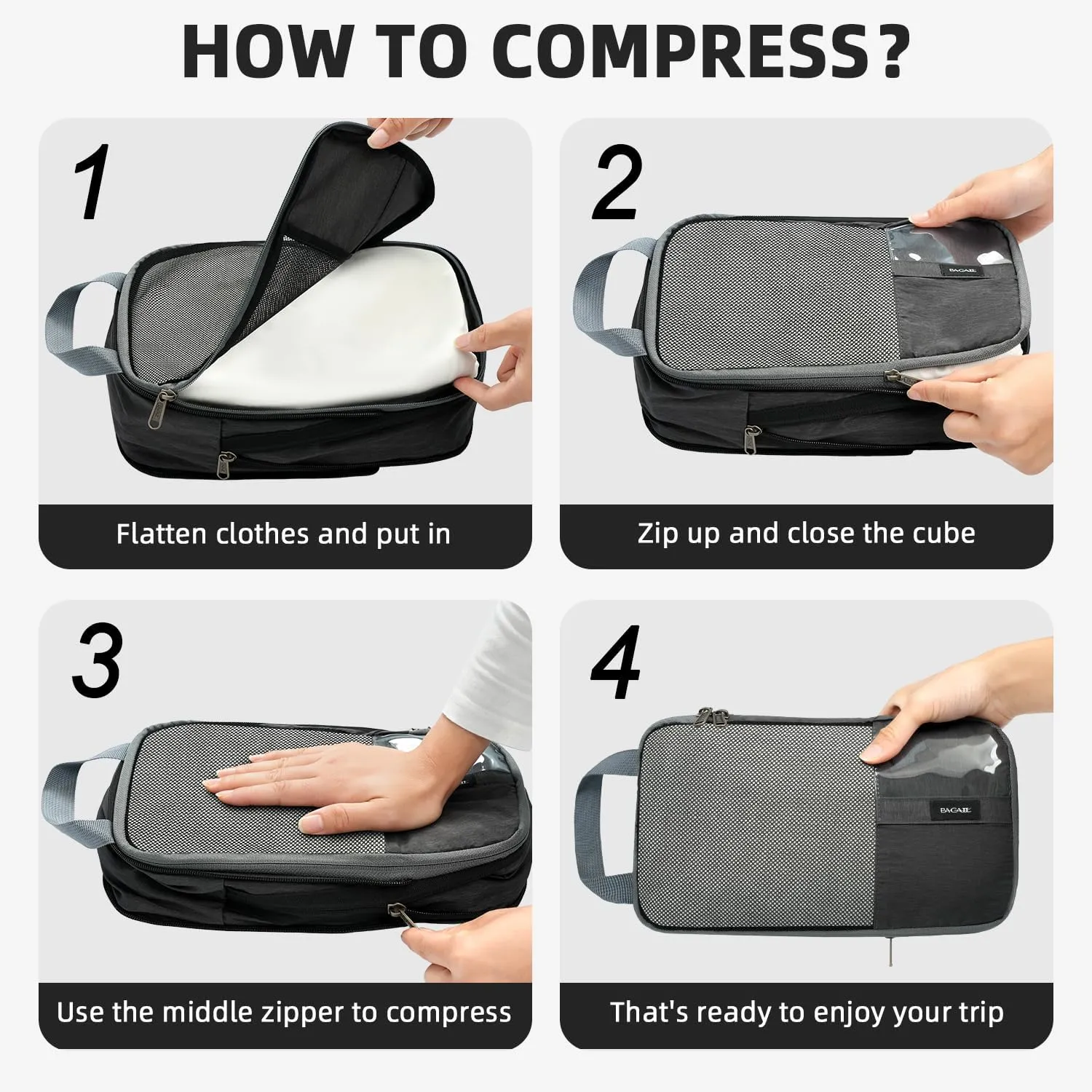 BAGAIL 4 Set/6 Set Compression Packing Cubes for Travel, Compressible Packing Organizers Travel Accessories for Luggage Suitcase