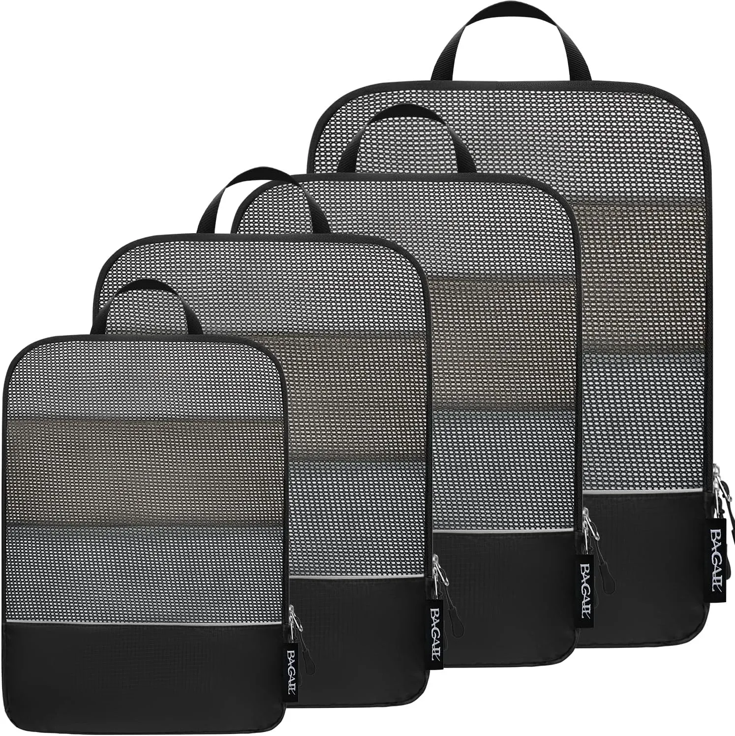 BAGAIL 4 Set/6 Set Ultralight Compression Packing Cubes Packing Organizer for Travel Accessories Luggage Suitcase Backpack(70D 4Set Mesh Black)
