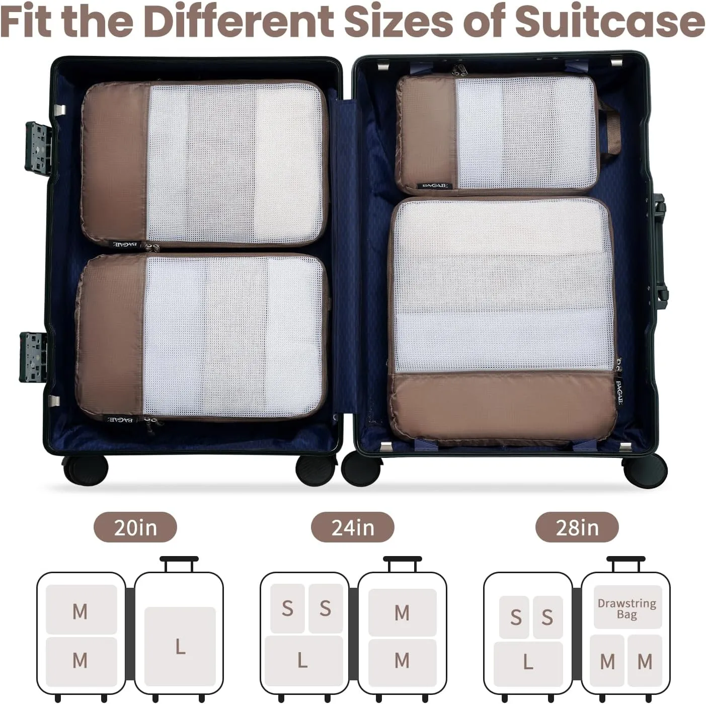 BAGAIL 4 Set/6 Set Ultralight Compression Packing Cubes Packing Organizer for Travel Accessories Luggage Suitcase Backpack