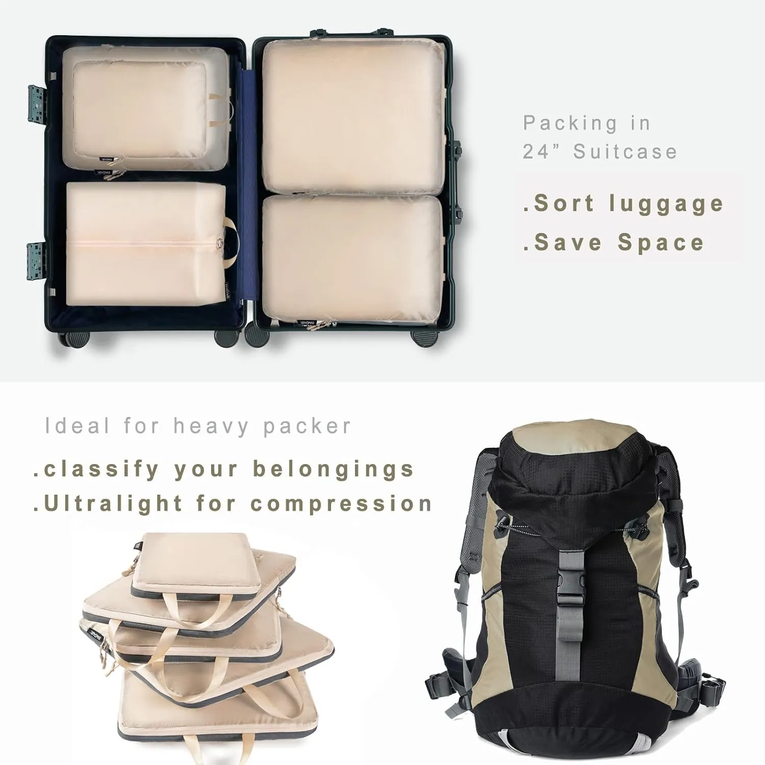 BAGAIL 4 Set/6 Set Ultralight Compression Packing Cubes Packing Organizer for Travel Accessories Luggage Suitcase Backpack