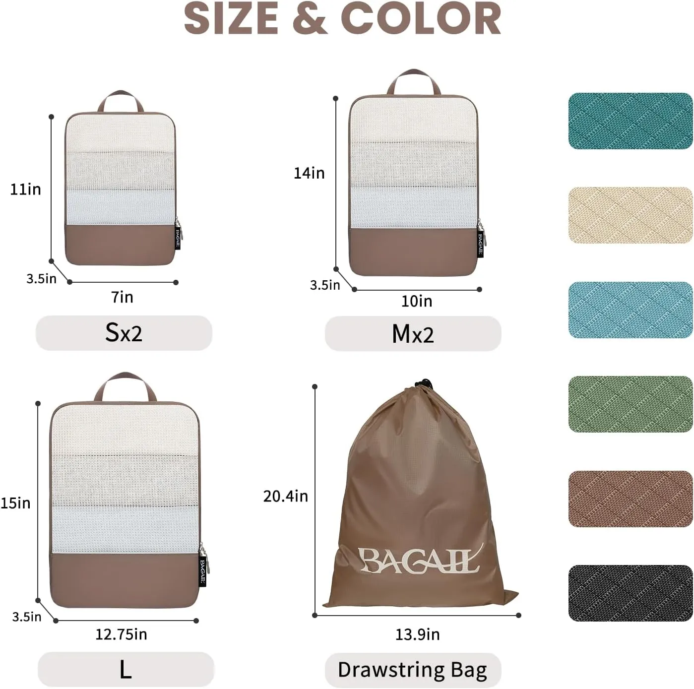 BAGAIL 4 Set/6 Set Ultralight Compression Packing Cubes Packing Organizer for Travel Accessories Luggage Suitcase Backpack