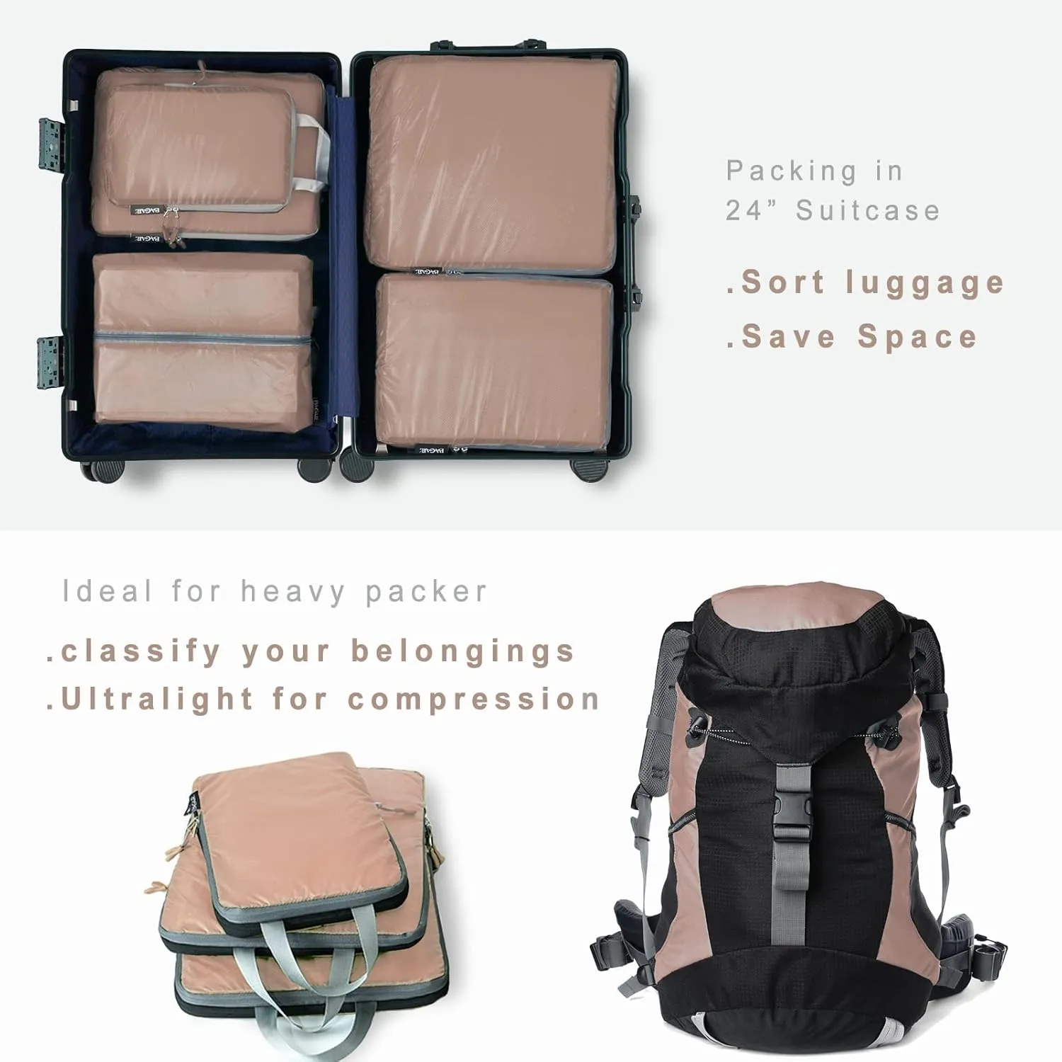 BAGAIL 4 Set/6 Set Ultralight Compression Packing Cubes Packing Organizer for Travel Accessories Luggage Suitcase Backpack