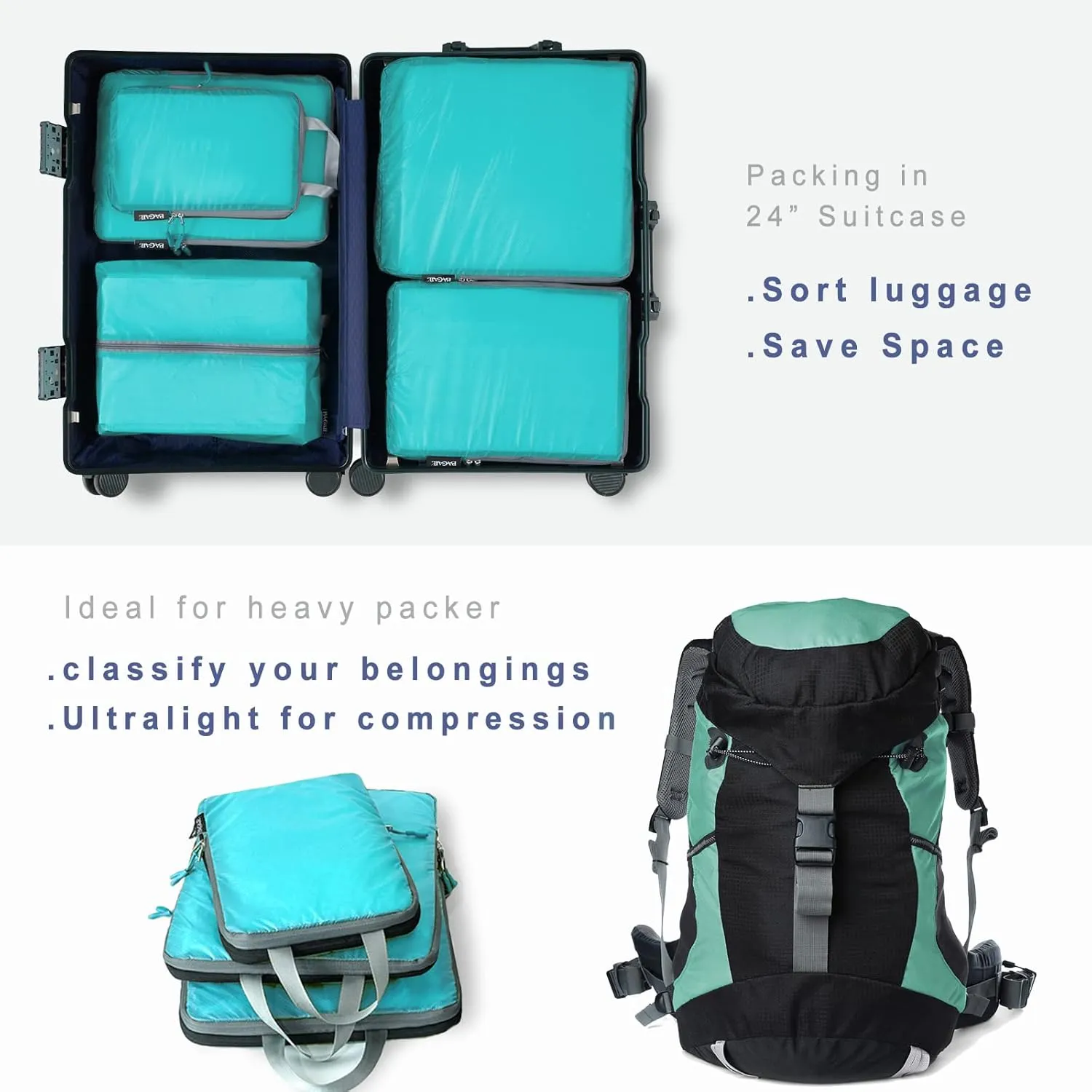 BAGAIL 4 Set/6 Set Ultralight Compression Packing Cubes Packing Organizer for Travel Accessories Luggage Suitcase Backpack