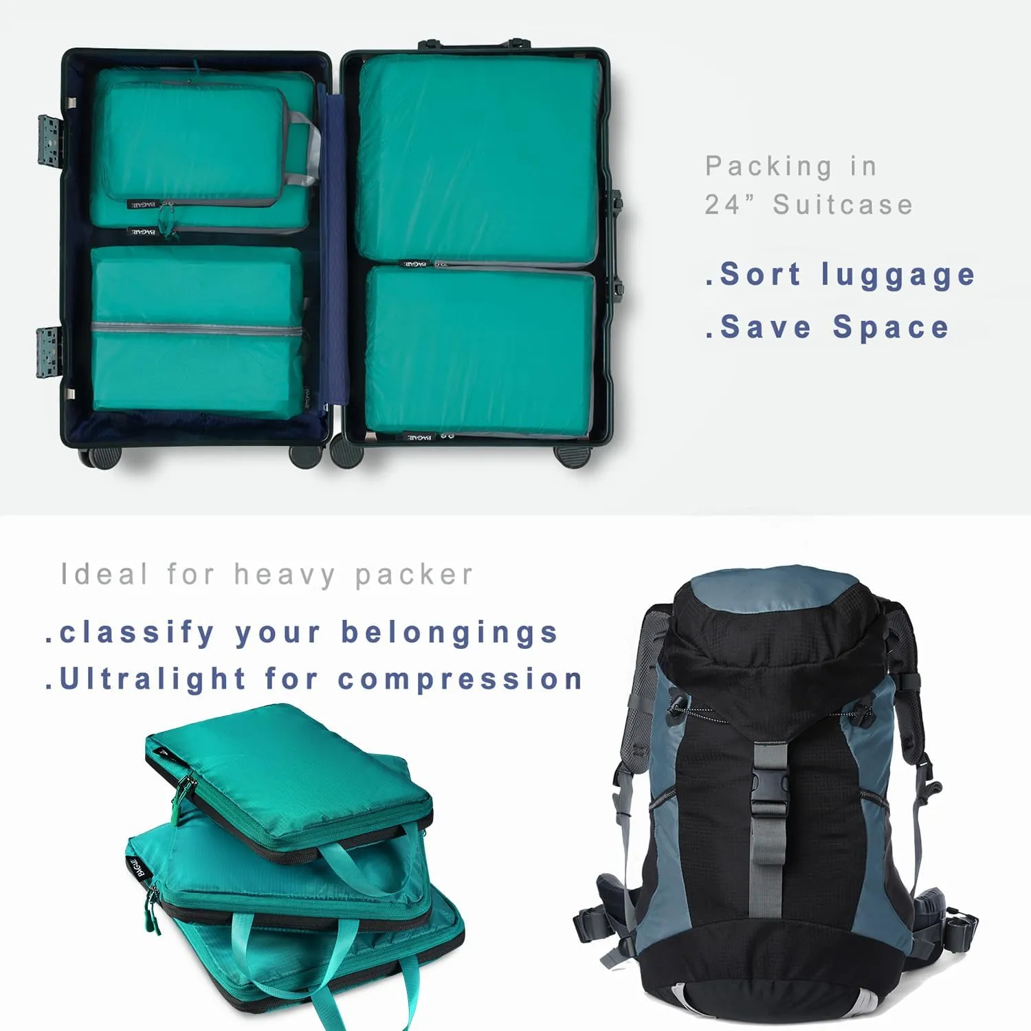 BAGAIL 4 Set/6 Set Ultralight Compression Packing Cubes Packing Organizer for Travel Accessories Luggage Suitcase Backpack