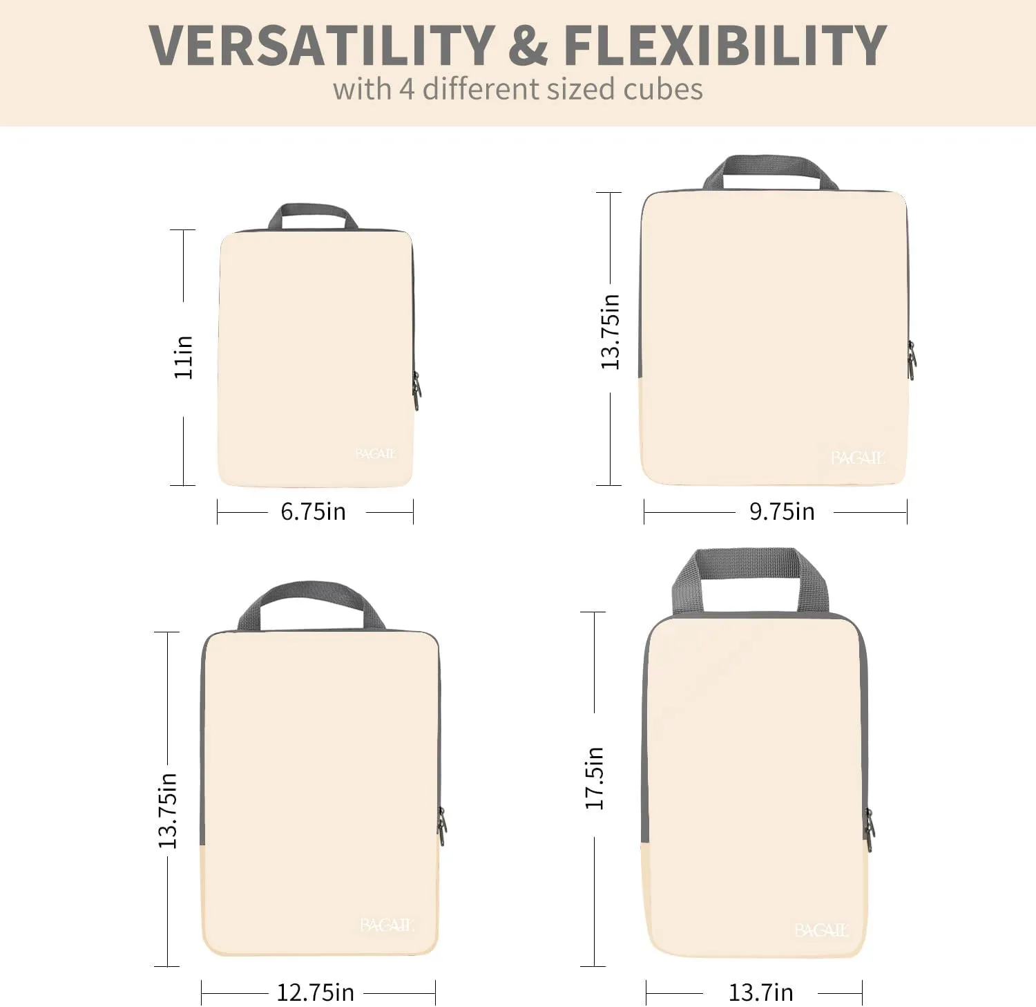 BAGAIL 4 Set/6 Set/8 Set Compression Packing Cubes Travel Accessories Expandable Packing Organizers(Beige ClothPattern 4 Set)